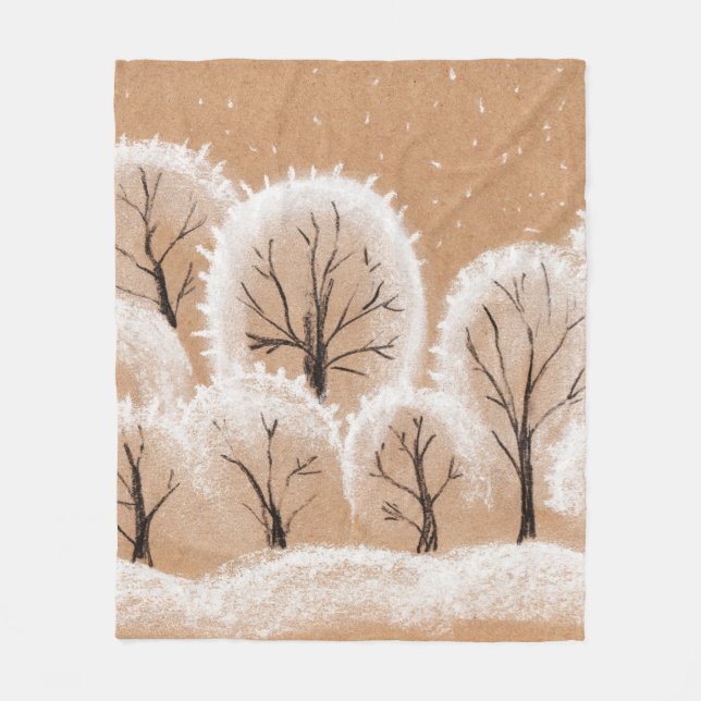 Decorative white trees. Winter branches. A hand-dr Fleece Blanket (Front)