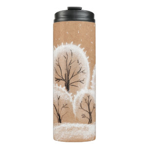 Decorative white trees. Winter branches. A hand-dr Thermal Tumbler