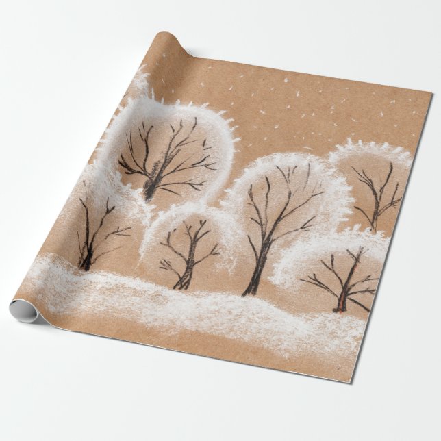 Decorative white trees. Winter branches. A hand-dr Wrapping Paper (Unrolled)