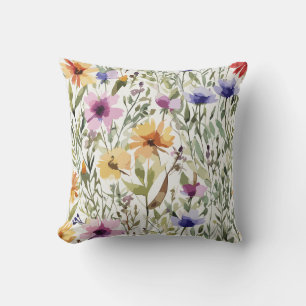 Decorative Wildflower Watercolor  Cushion