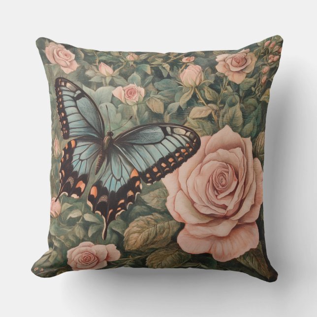 Decorative William Morris Butterfly Throw Pillow (Front)