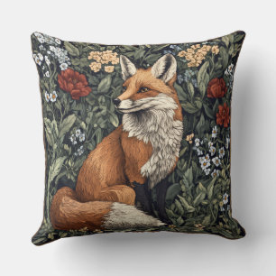Decorative William Morris Style Wolf Throw Pillow