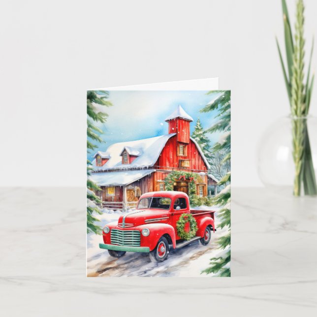 Decorative Wintertime Farmhouse Merry Christmas Holiday Card (Front)