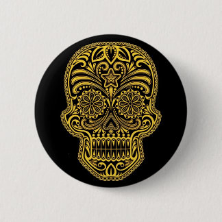 Decorative Yellow and Black Sugar Skull 6 Cm Round Badge
