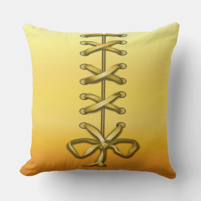 Decorative Yellow Ribbon Laced Throw Pillow (Front)
