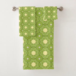 Decorative yellow star and diamond patterned bath towel set