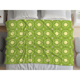 Decorative yellow star and diamond patterned  fleece blanket