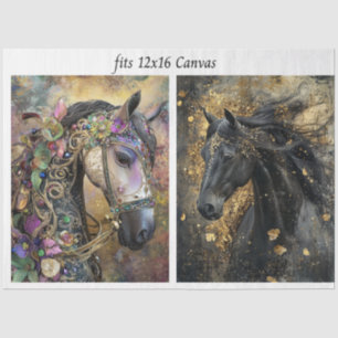 Decoupage 12x16 Canvas Ornate Adorned Horses Tissue Paper