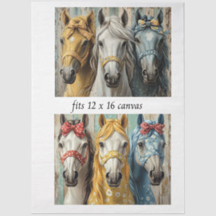 Decoupage 12x16 Whimsical 3 Panel Horses  Tissue Paper
