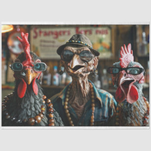 Decoupage 3 Chickens Gangsters  Tissue Paper