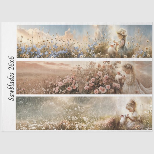 Decoupage 3 Designs Farm Girl & Pig Handsaws Tissue Paper (Front)