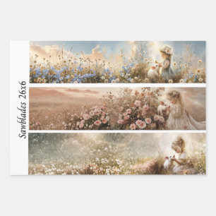 Decoupage 3 Designs Farm Girl & Pig Handsaws Wrapping Paper Sheet