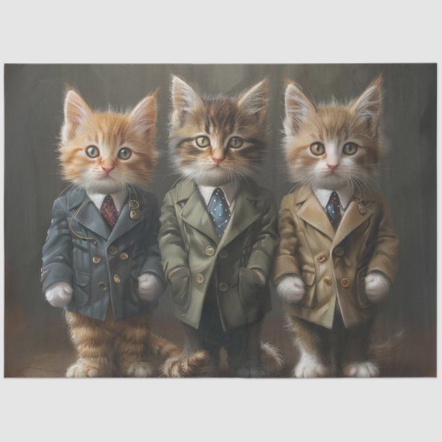 Decoupage 3 Kittens Dressed in Business Suites Tissue Paper (Front)