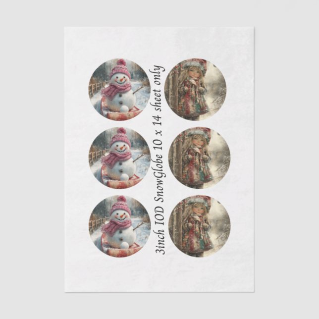 Decoupage 3" Mould Snow Globe Snowman & Girl  Tissue Paper (Front)