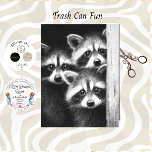 Decoupage 3 Raccoons Peeking Out Barn Door Tissue Paper