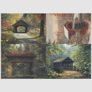 Decoupage 4 Designs Covered Bridges  Tissue Paper