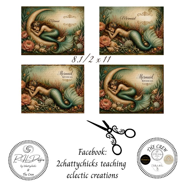 Decoupage 8.5x11 Mermaid Botanical Personalised  Tissue Paper (Creator Uploaded)