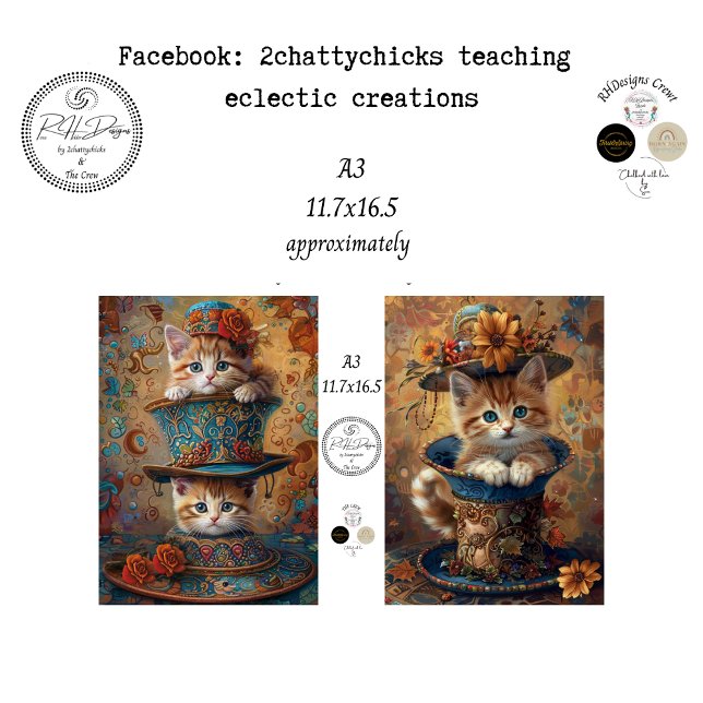 Decoupage A3 Whimsical Cat in Hats  Tissue Paper (Creator Uploaded)