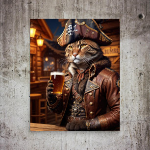 Decoupage - A pirate cat drinking beer - Tissue Paper