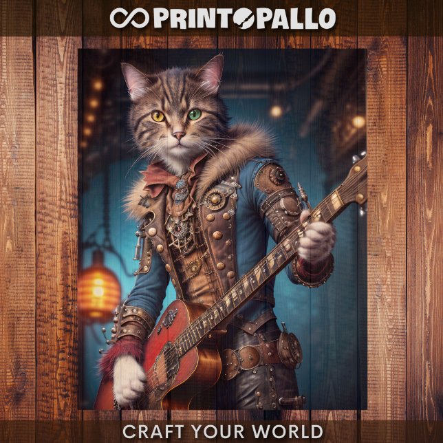 Decoupage - A steampunk cat & guitar Wrapping Paper Sheet (Creator Uploaded)