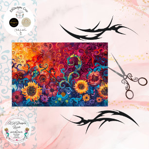 Decoupage Abstract Floral Sunflower Mixed Media Tissue Paper