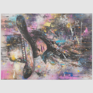 Decoupage Abstract Painting Woman Black Hat Tissue Paper