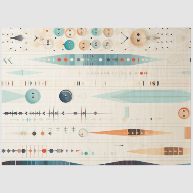 Decoupage Abstract Shapes Patterns Blue Orange  Tissue Paper (Front)