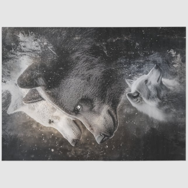 Decoupage Abstract Wolves and Bears Forest Scene Tissue Paper (Front)