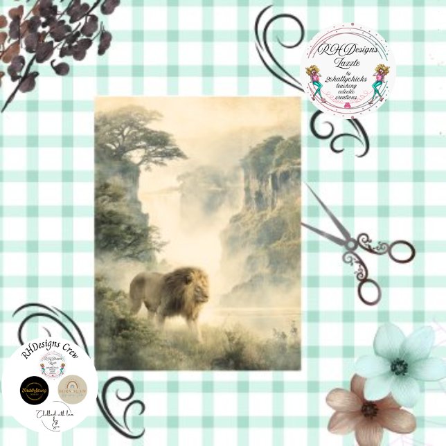 Decoupage African Lion Waterfall Forest  Tissue Paper (Creator Uploaded)