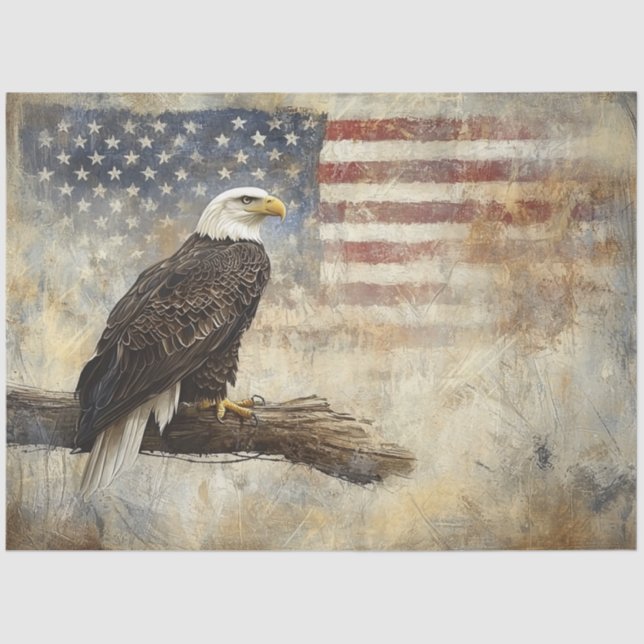 Decoupage American Flag & Bald Eagle USA  Tissue Paper (Front)