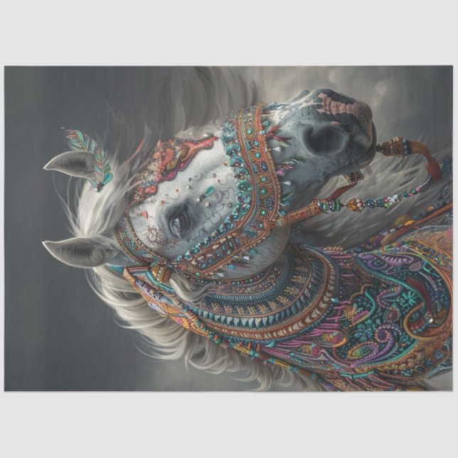 Decoupage American Indian Vibrant Decorated Horse Tissue Paper (Front)