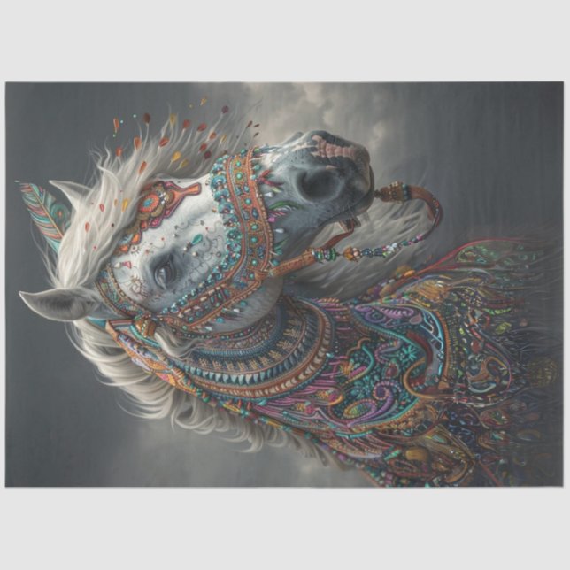 Decoupage American Indian Vibrant Decorated Horse Tissue Paper (Front)