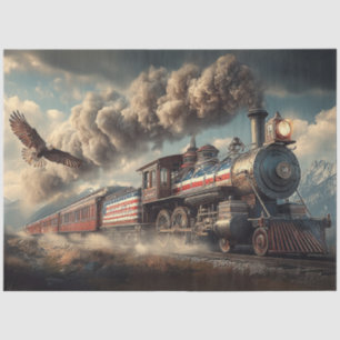 Decoupage American Locomotive With Flag & Eagle Tissue Paper