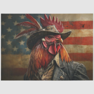 Decoupage Americana Rooster in Front Flag Tissue Paper