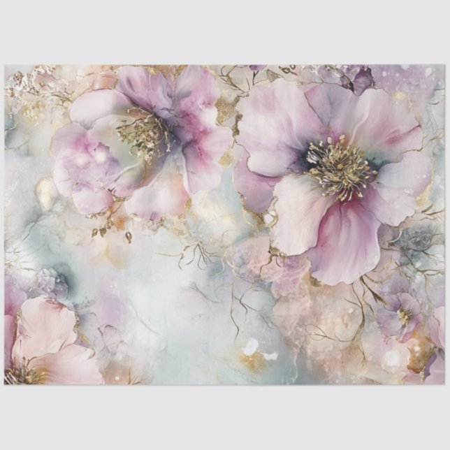 Decoupage Artistic Floral Design Delicate Flowers  Tissue Paper (Front)