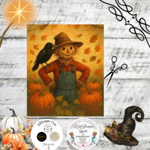 Decoupage Autumn Scarecrow Floppy Hat Pumpkins Tissue Paper
