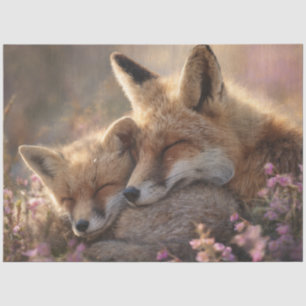 Decoupage Baby Fox Protected by Father Fox  Tissue Paper