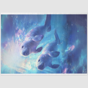 Decoupage Baby Manatees Blue Ocean Waters  Tissue Paper