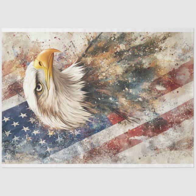 Decoupage Bald Eagle American Flag Pride Tissue Paper (Front)