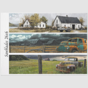 Decoupage Barn Truck Panels Western Handsaws Tissue Paper