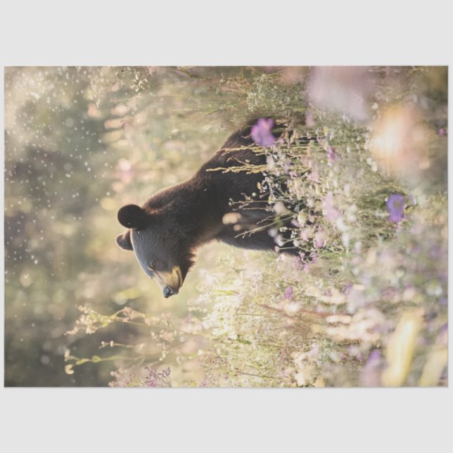 Decoupage Bear in Field of  Wildflowers Tissue Paper (Front)