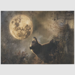 Decoupage Bear Night Scene In Full Moon  Tissue Paper