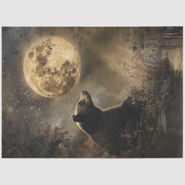Decoupage Bear Night Scene In Full Moon  Tissue Paper (Front)