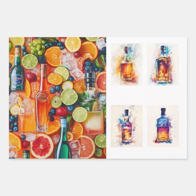 Decoupage Beverage Background Liquor Bottles Wrapping Paper Sheet (Front 3)