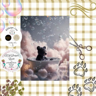 Decoupage Black Bear Bubble Bath Clouds  Tissue Paper