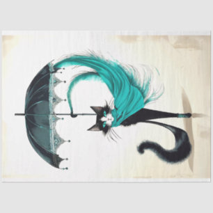 Decoupage Black Cat in High Heel Umbrella  Tissue Paper