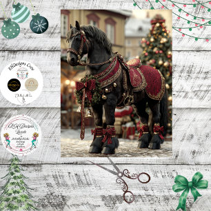 Decoupage Black Christmas Horse Red Gold Tack Tissue Paper