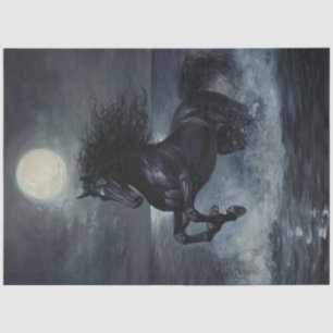 Decoupage Black Horse Dark Moonlit Ocean Scene Tissue Paper