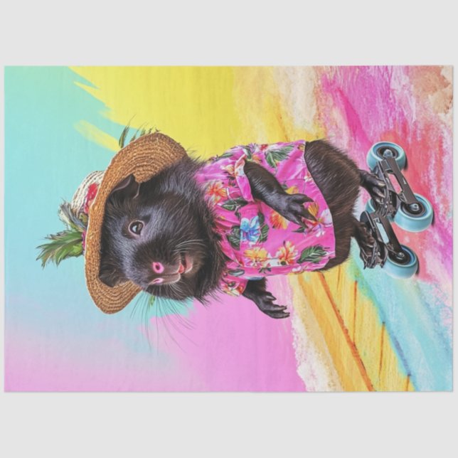 Decoupage Black Otter Skating Tropical Colours Tissue Paper (Front)