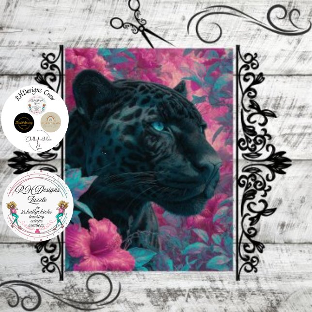 Decoupage Black Rosetta Jaguar Pink Flowers  Tissue Paper (Creator Uploaded)